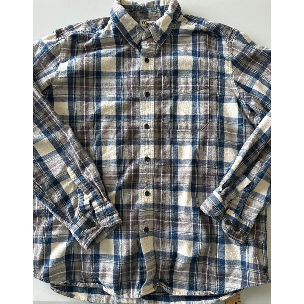 Vintage LL Bean Mens Traditional Fit Flannel Shirt Blue White Plaid  Large Reg